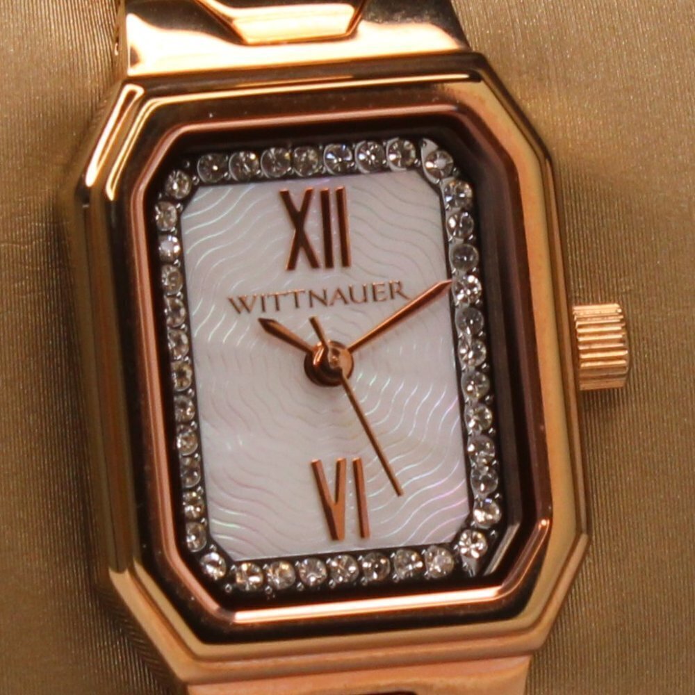 Wittnauer Ladies Watch Crystal Insets Rose Gold Tone Mother Of Pearl Dial 20mm - Picture 8 of 13